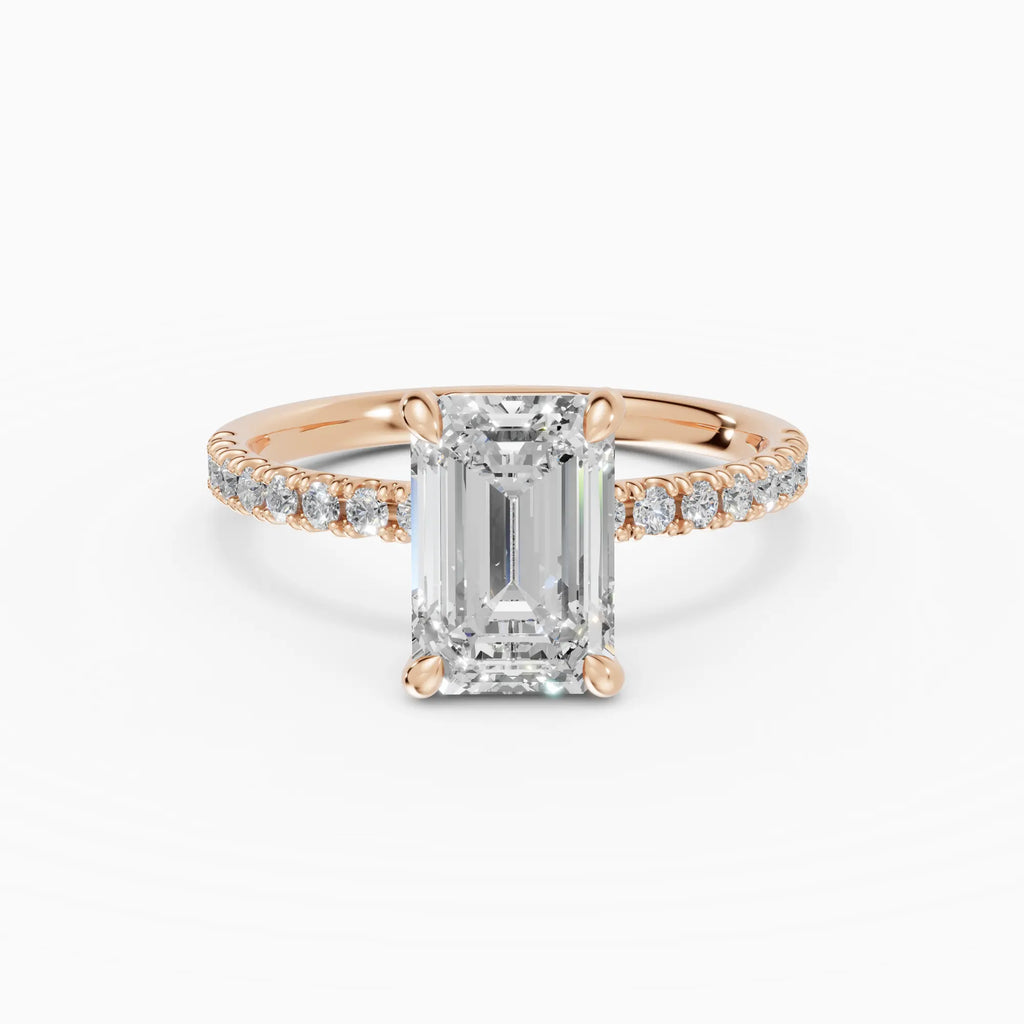Anillo de compromiso AURORA esmeralda solitario corte medio pavé - medidas