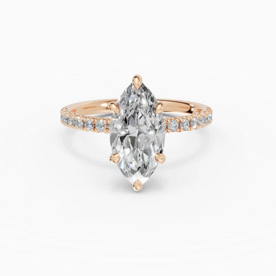 Anillo de compromiso AURORA marquesa solitario corte medio pavé - medidas