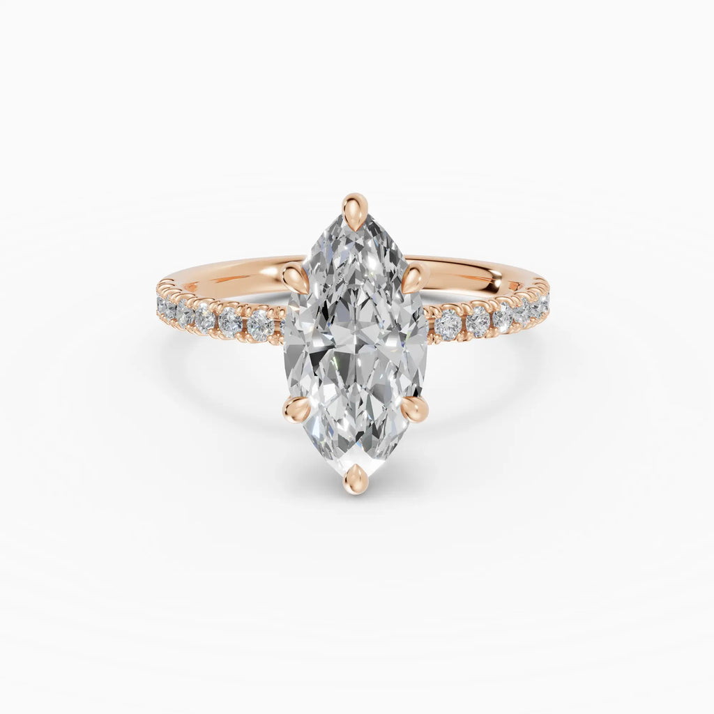 Anillo de compromiso AURORA marquesa solitario corte medio pavé - medidas