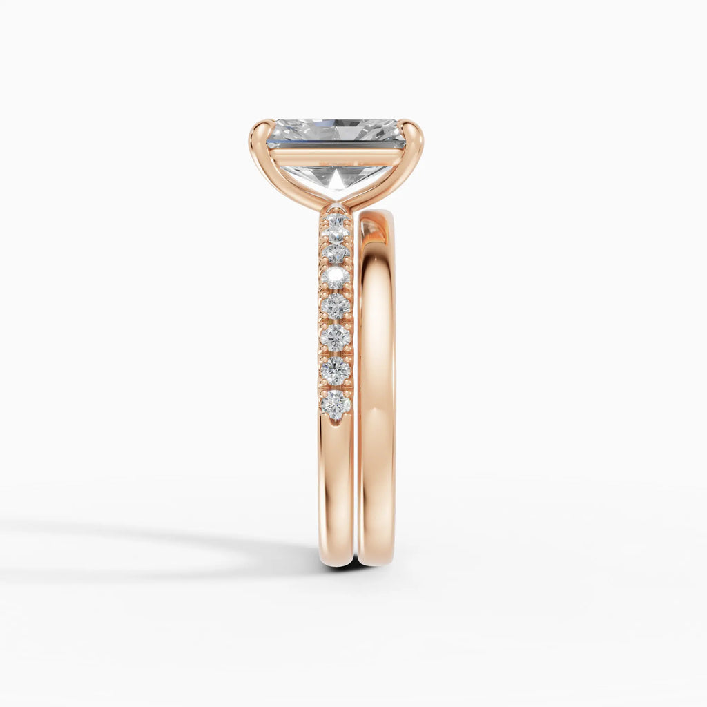 AURORA | Anillo solitario corte radiante medio pavé