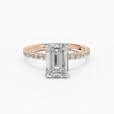 Anillo de compromiso AURORA esmeralda solitario corte medio pavé - con caja