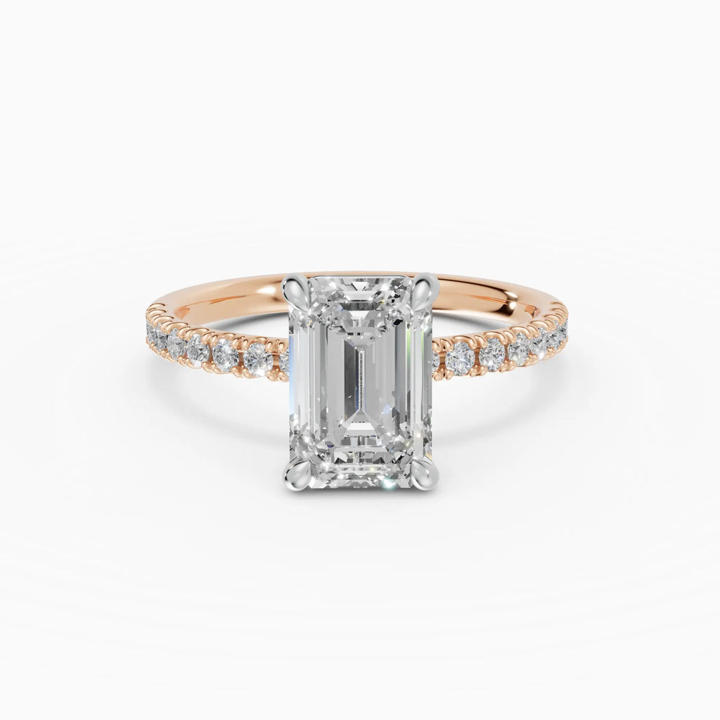 Anillo de compromiso AURORA esmeralda solitario corte medio pavé - con caja