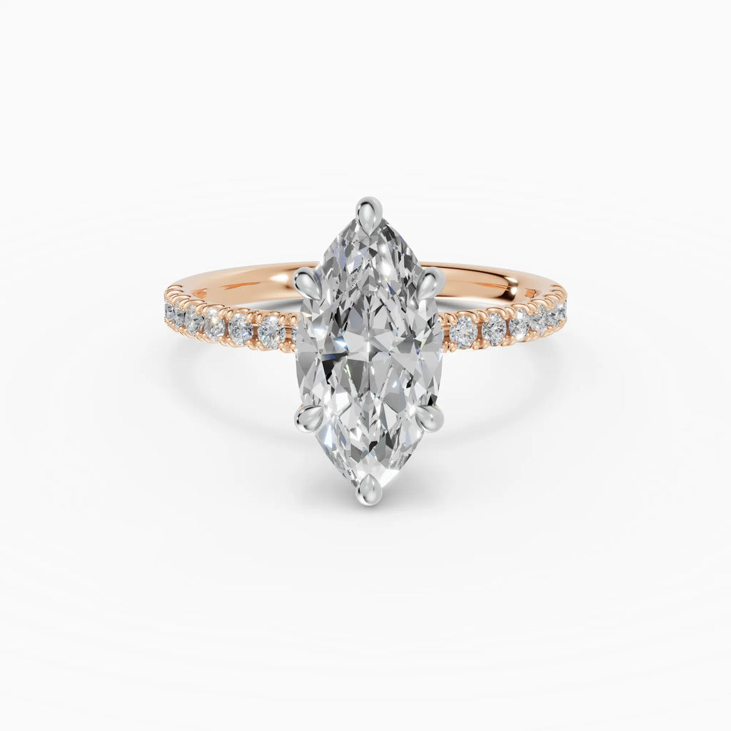 Anillo de compromiso AURORA marquesa solitario corte medio pavé - galería