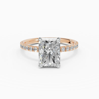 AURORA | Anillo solitario corte radiante medio pavé