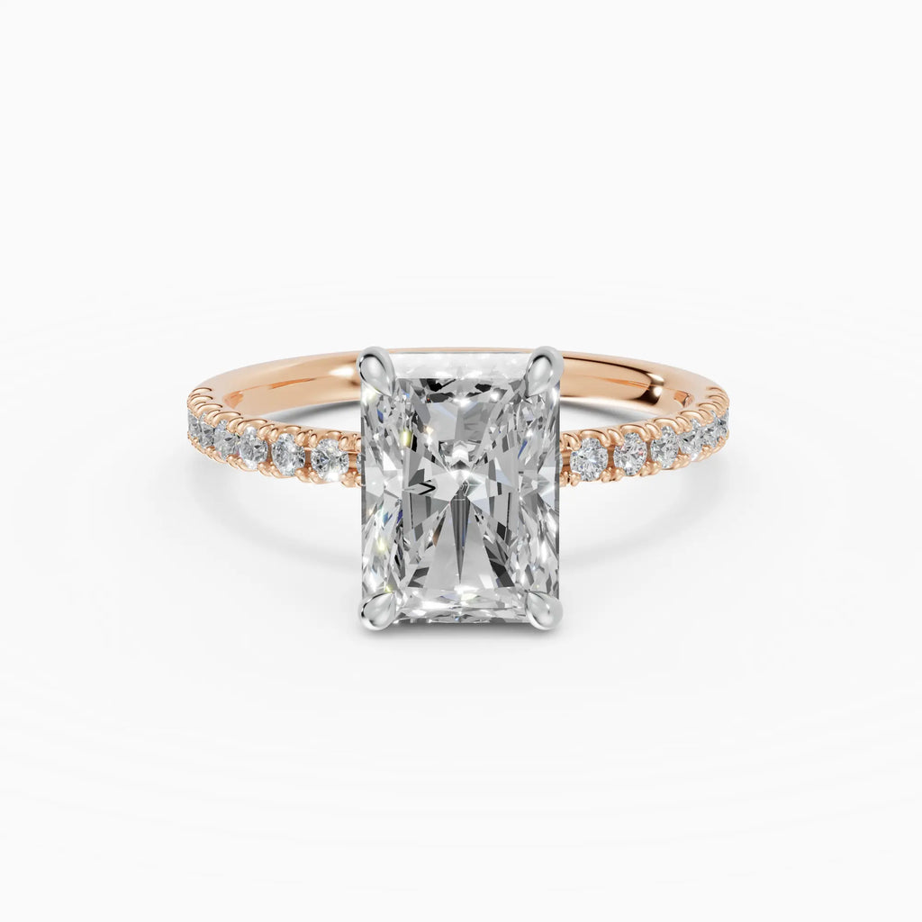 AURORA | Anillo solitario corte radiante medio pavé