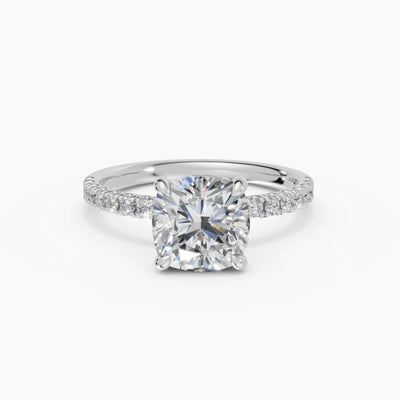 AURORA | Anillo solitario corte cojín medio pavé