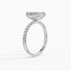 AURORA emerald cut half-pavé solitaire engagement ring - worn on hand