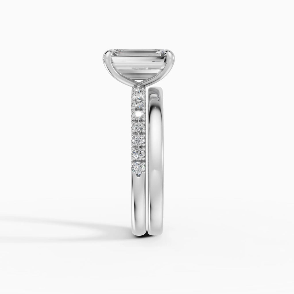 Anillo de compromiso AURORA esmeralda solitario corte medio pavé - primer plano
