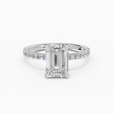 Anillo de compromiso AURORA esmeralda solitario corte medio pavé - detalle banda