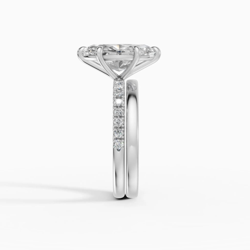 Anillo de compromiso AURORA marquesa solitario corte medio pavé - primer plano
