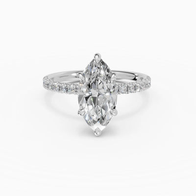 Anillo de compromiso AURORA marquesa solitario corte medio pavé - detalle banda