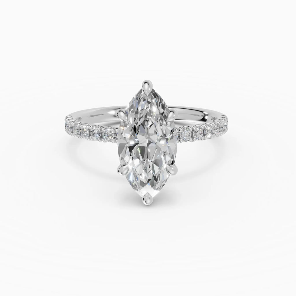 Anillo de compromiso AURORA marquesa solitario corte medio pavé - detalle banda