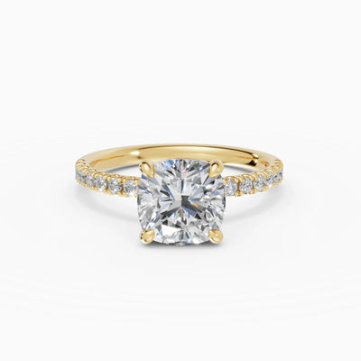 AURORA | Anillo solitario corte cojín medio pavé