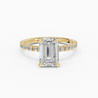 AURORA emerald cut half-pavé solitaire engagement ring in 18k yellow gold
