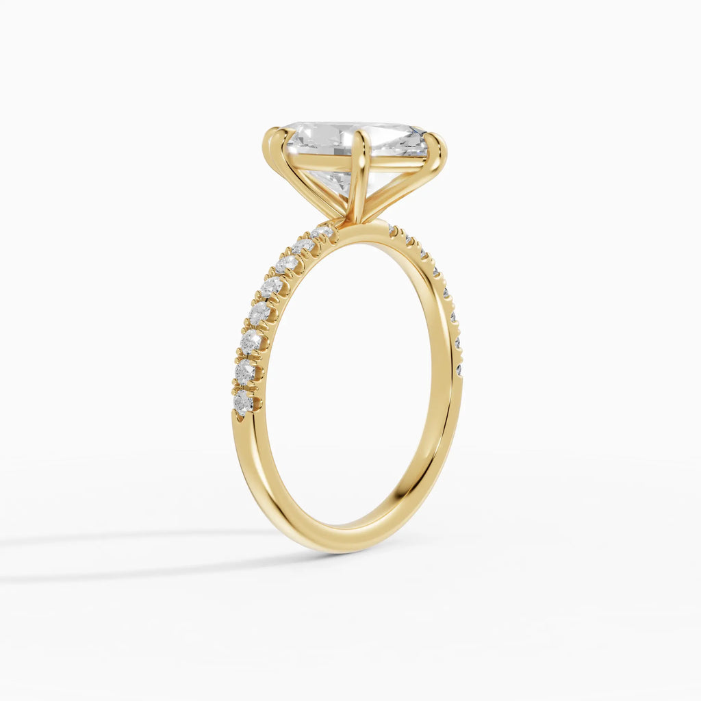Anillo de compromiso AURORA marquesa solitario corte medio pavé en oro blanco - vista lateral