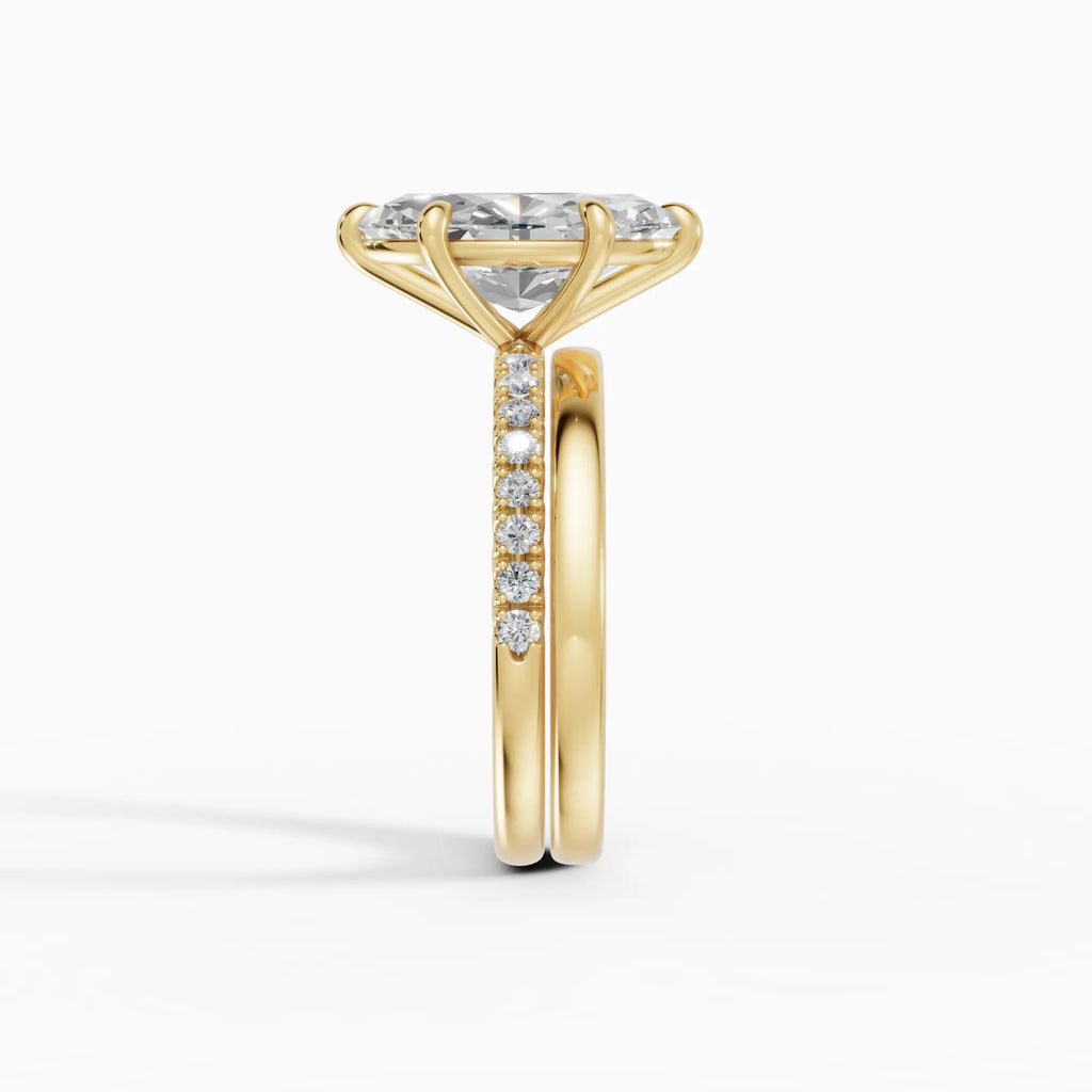 Anillo de compromiso AURORA marquesa solitario corte medio pavé en oro rosa 18k - vista superior