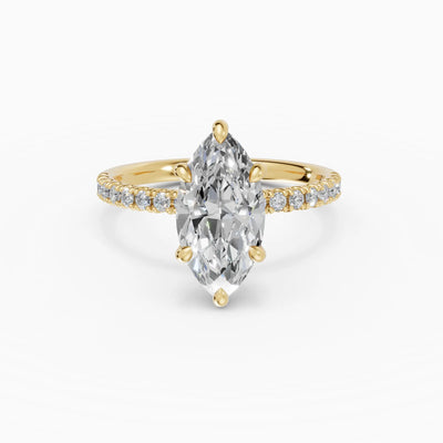 Anillo de compromiso AURORA marquesa solitario corte medio pavé en oro amarillo 18k