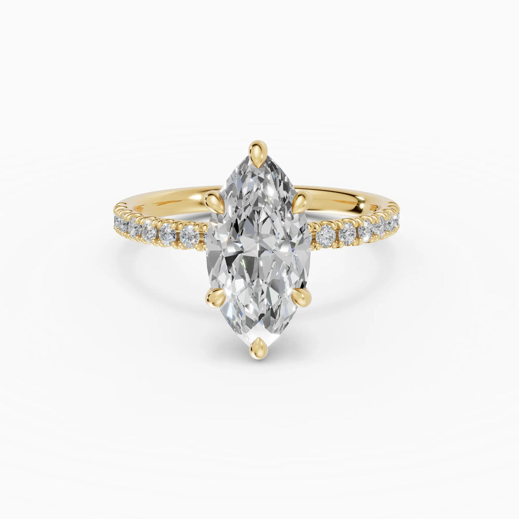 Anillo de compromiso AURORA marquesa solitario corte medio pavé en oro amarillo 18k