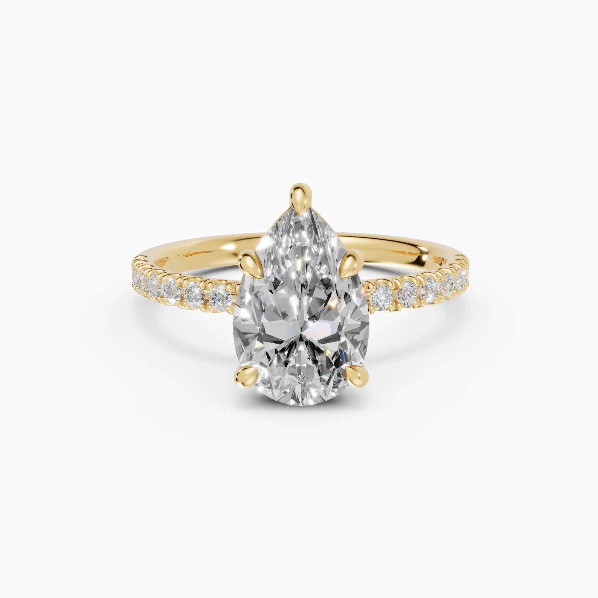 AURORA | Anillo solitario corte pera medio pavé