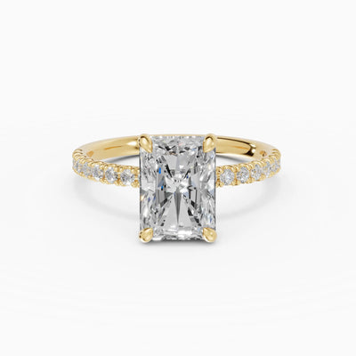 AURORA | Anillo solitario corte radiante medio pavé