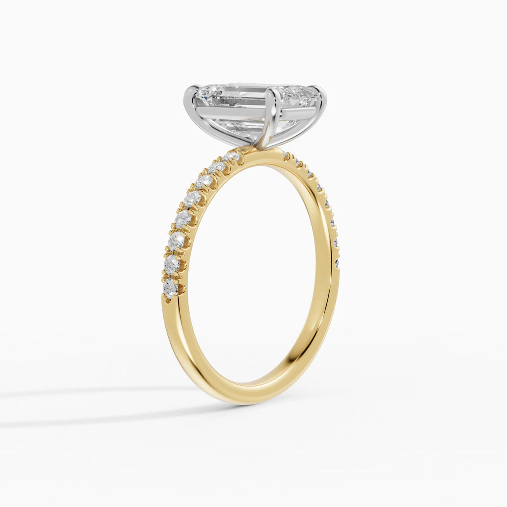 Anillo de compromiso AURORA esmeralda solitario corte medio pavé