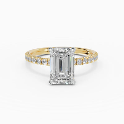 Anillo de compromiso AURORA esmeralda solitario corte medio pavé