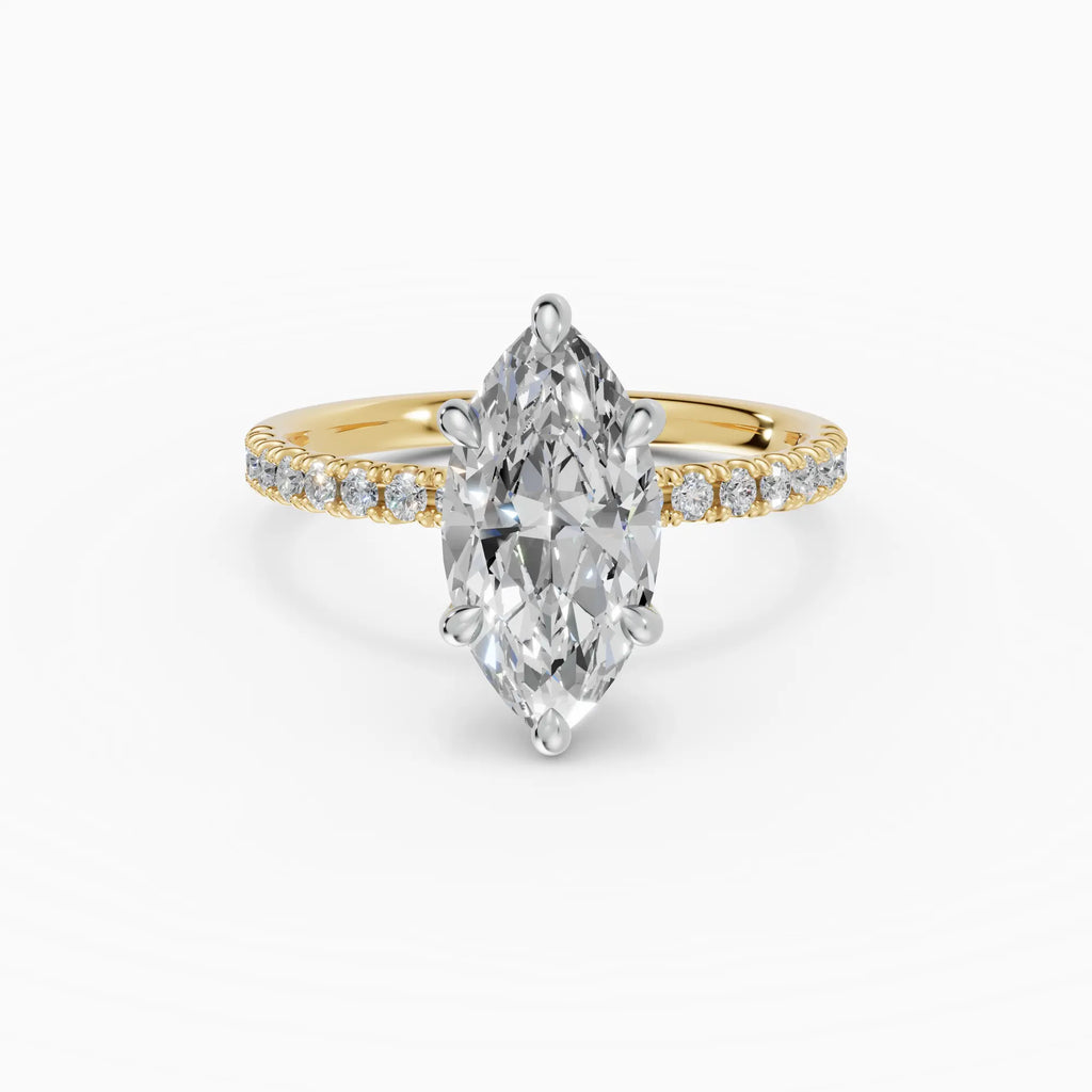Anillo de compromiso AURORA marquesa solitario corte medio pavé