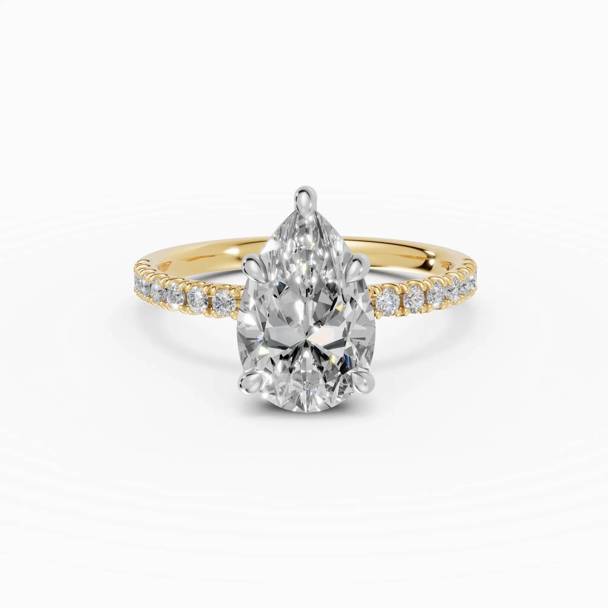 AURORA | Anillo solitario corte pera medio pavé