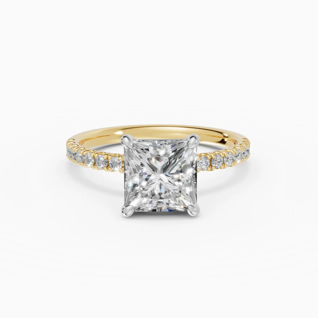 AURORA | Anillo solitario corte princesa medio pavé