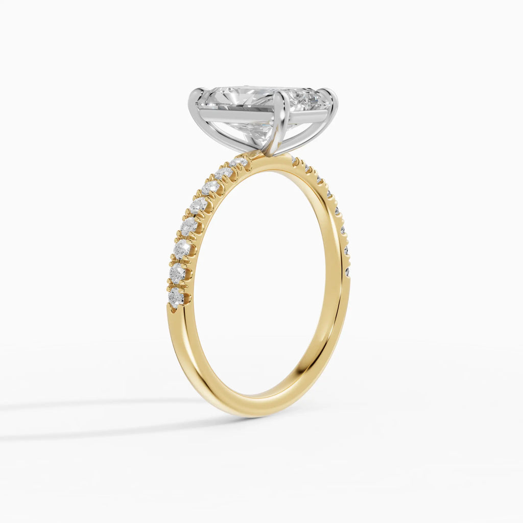 AURORA | Anillo solitario corte radiante medio pavé