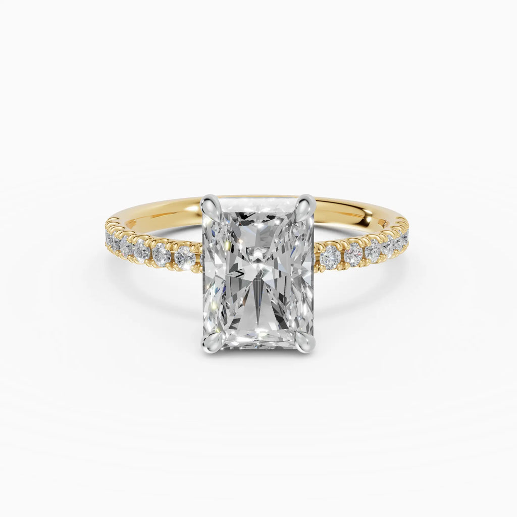 AURORA | Anillo solitario corte radiante medio pavé