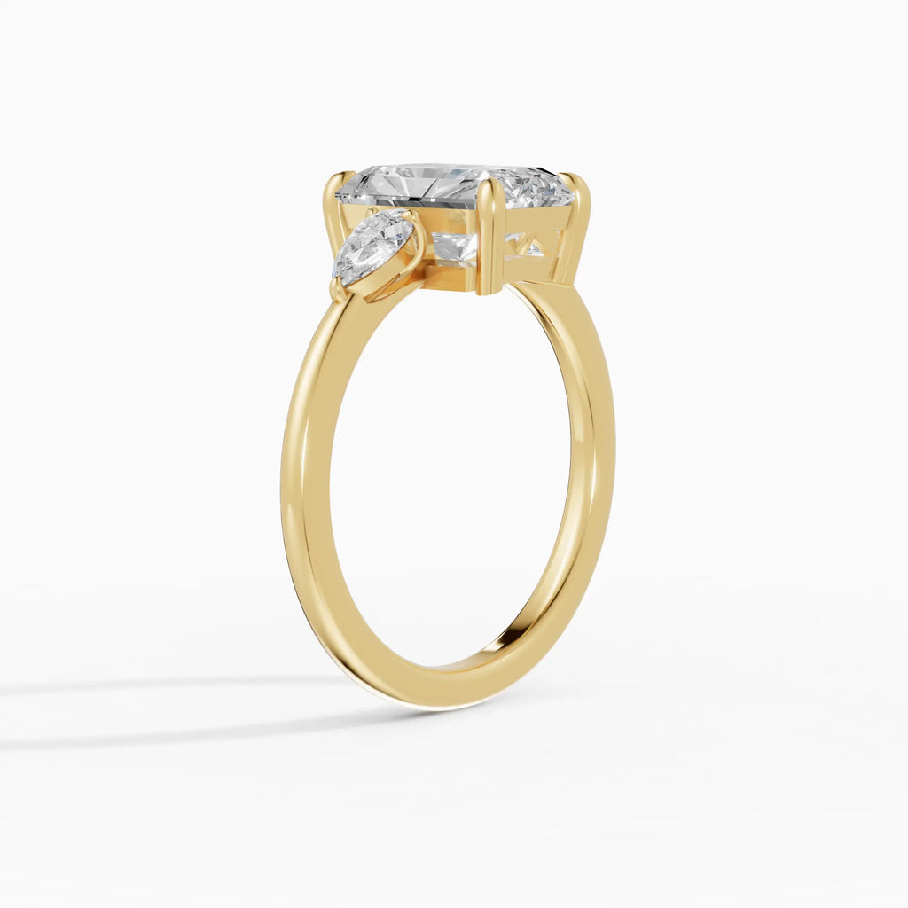 Anillo de compromiso ELARA radiante trilogía en oro blanco - vista lateral
