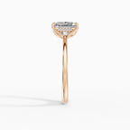 Flora engagement ring in rose gold with 2-carat princess cut diamond, profile view