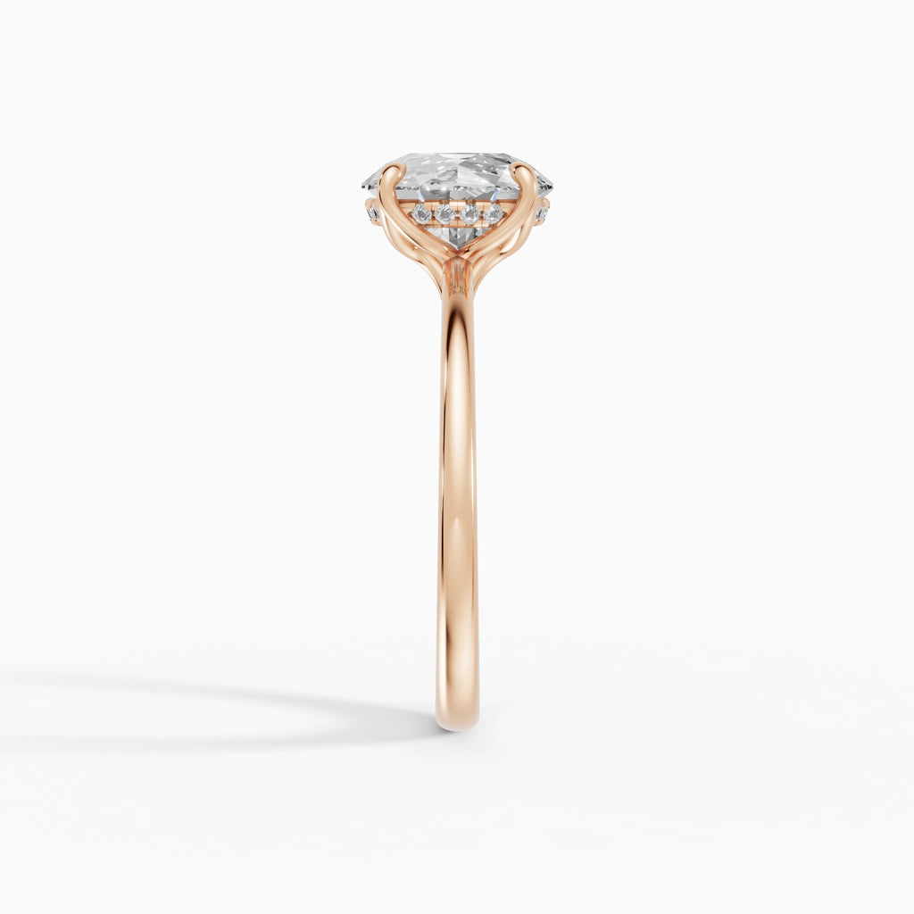 Anillo de compromiso Flora en oro rosa con diamante corte brillante de 2 quilates vista perfil