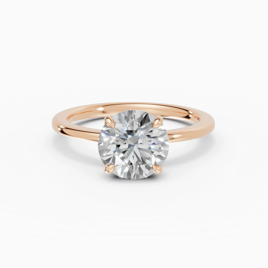 Anillo de compromiso Flora en oro rosa con diamante corte brillante de 2 quilates detalle del aro