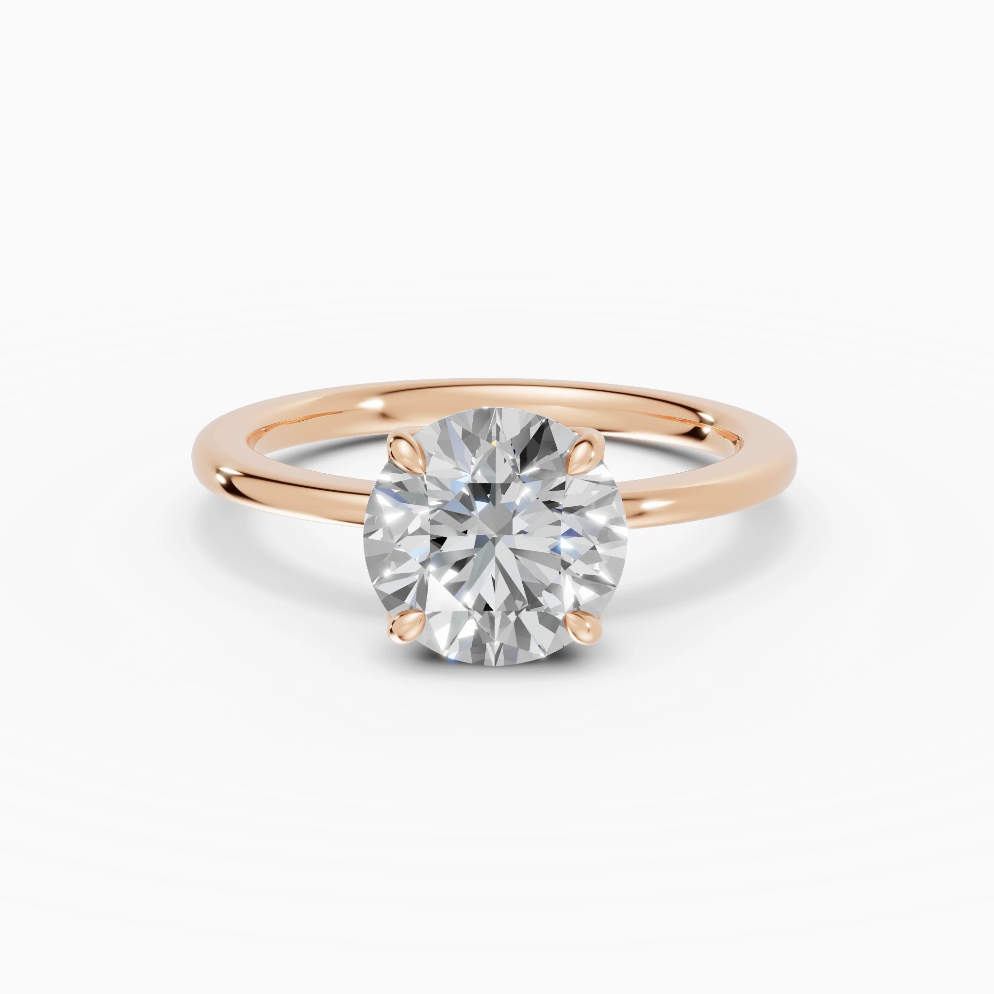 Anillo de compromiso Flora en oro rosa con diamante corte brillante de 2 quilates detalle del aro