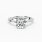 Flora engagement ring in white gold with 2-carat cushion cut diamond, band detail