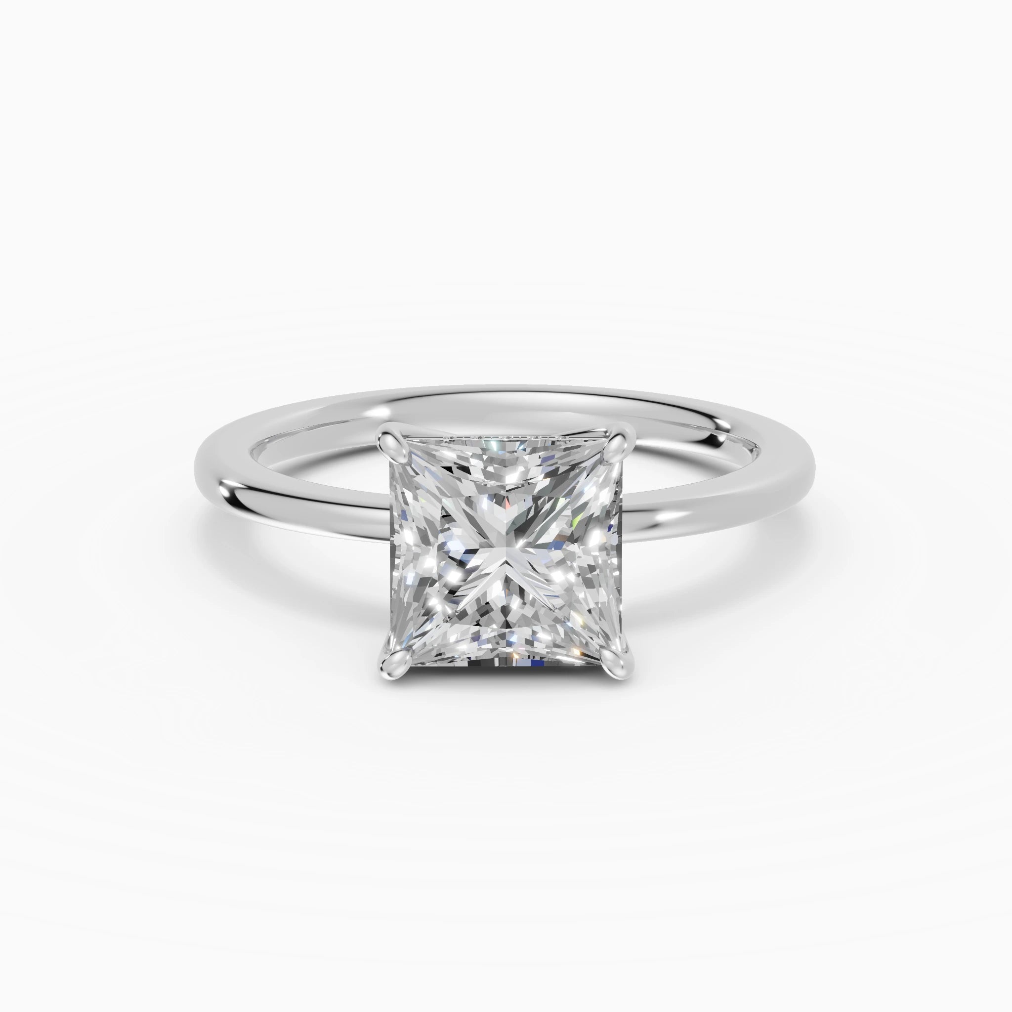 Anillo de compromiso Flora en oro blanco con diamante corte princesa de 2 quilates detalle del aro