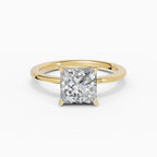 Flora engagement ring in yellow gold with 2-carat princess cut diamond, band detail