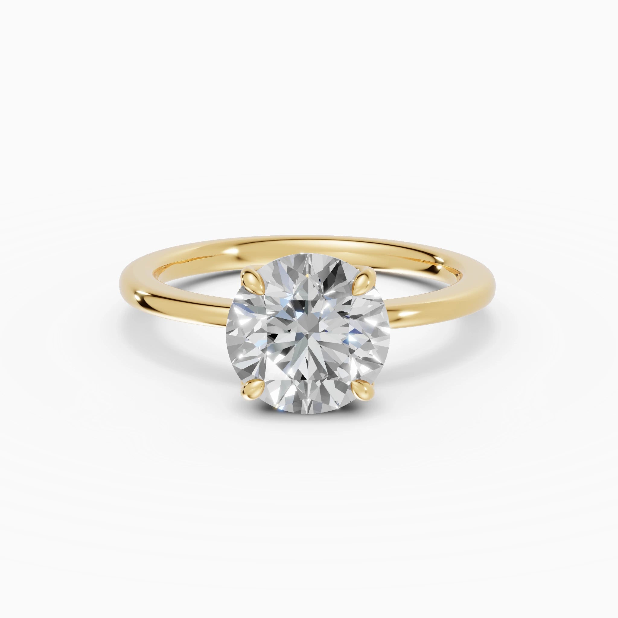 Anillo de compromiso Flora en oro amarillo con diamante corte brillante de 2 quilates detalle del aro