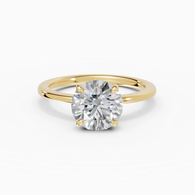 Anillo de compromiso Flora en oro amarillo con diamante corte brillante de 2 quilates detalle del aro