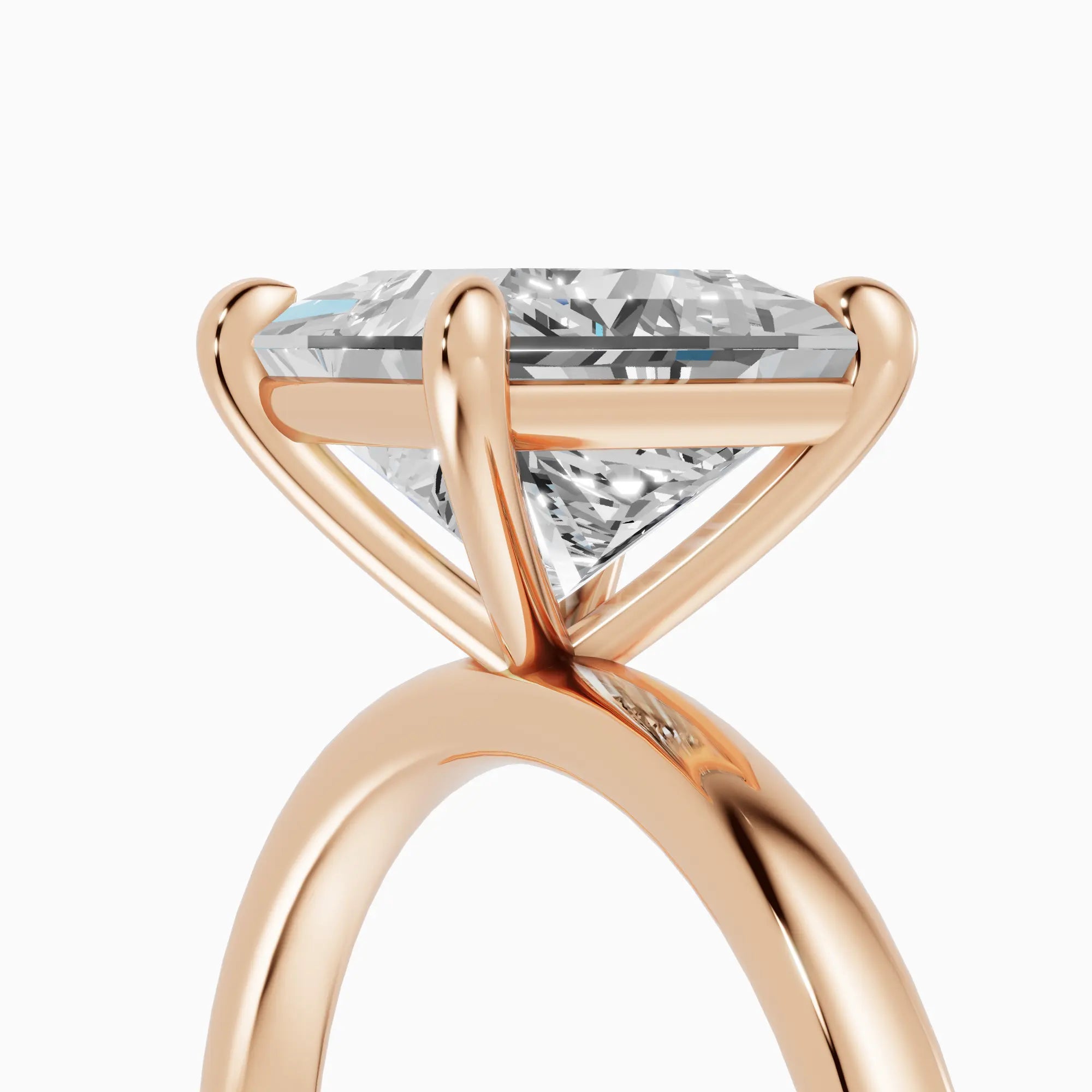 Anillo de compromiso GAIA princesa solitario en oro rosa 18k - detalle engaste