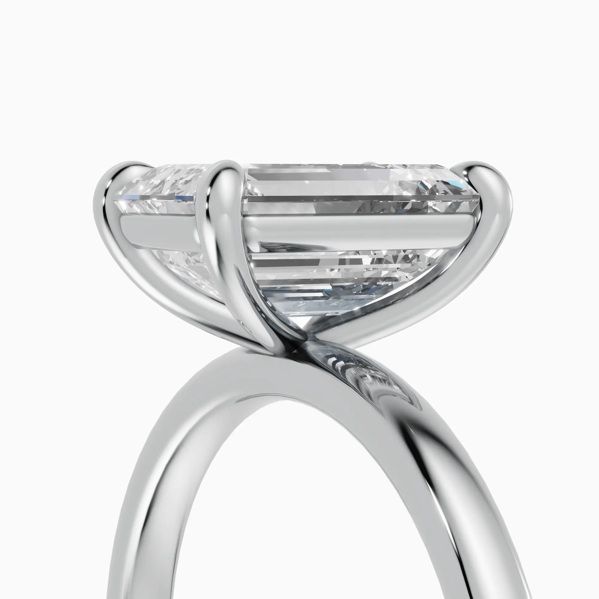 Anillo de compromiso GAIA esmeralda solitario en oro blanco 18k - detalle engaste