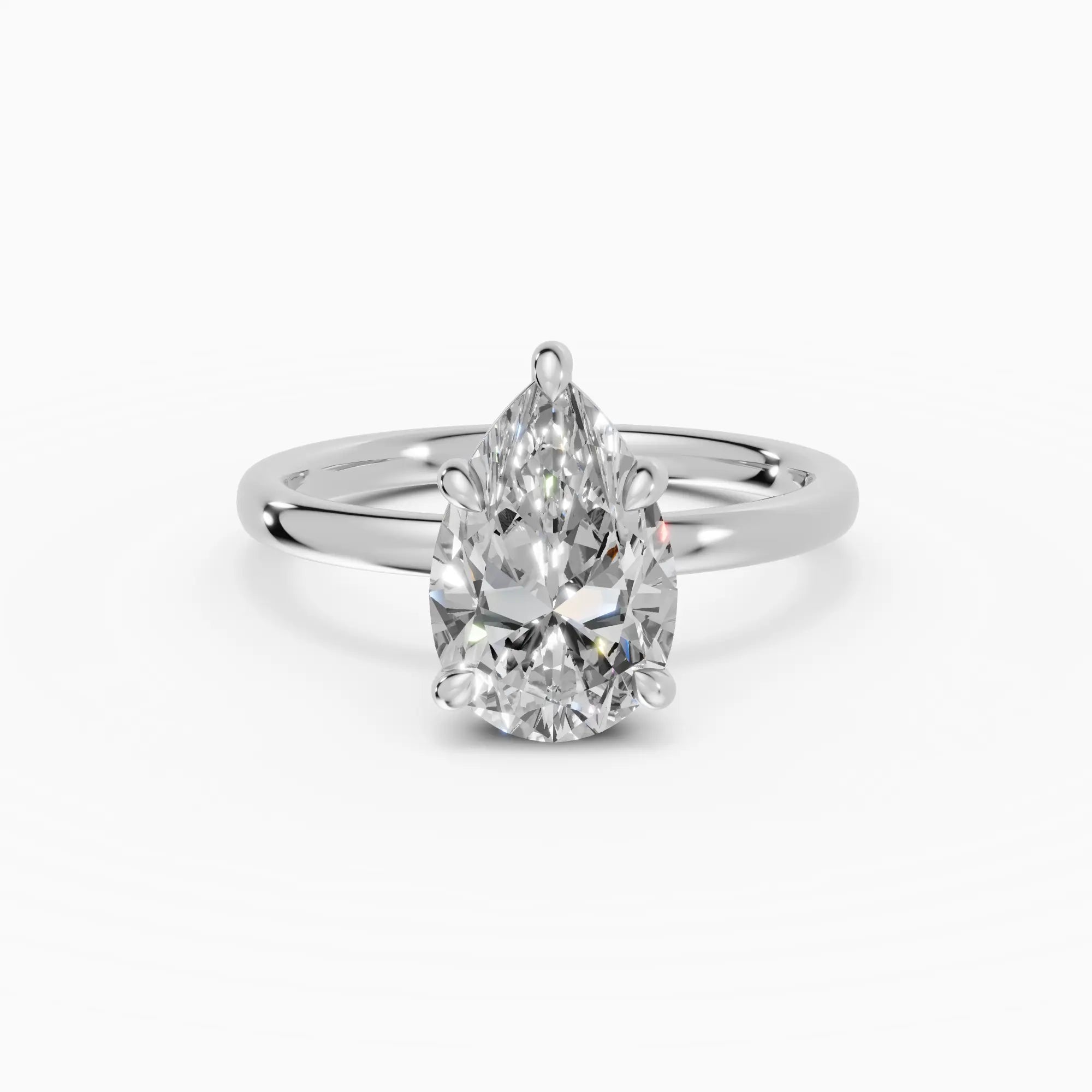 Anillo de compromiso GAIA pera solitario en oro blanco 18k - vista frontal