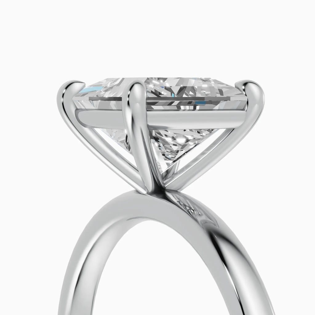 Anillo de compromiso GAIA princesa solitario en oro blanco 18k - detalle engaste