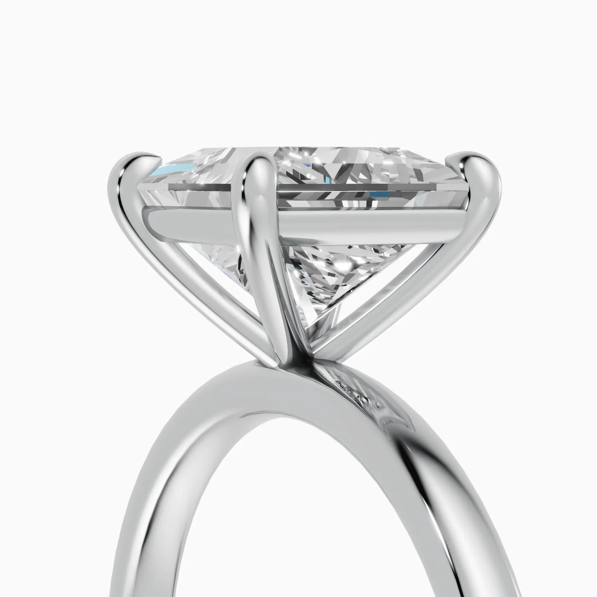 Anillo de compromiso GAIA princesa solitario en oro blanco 18k - detalle engaste