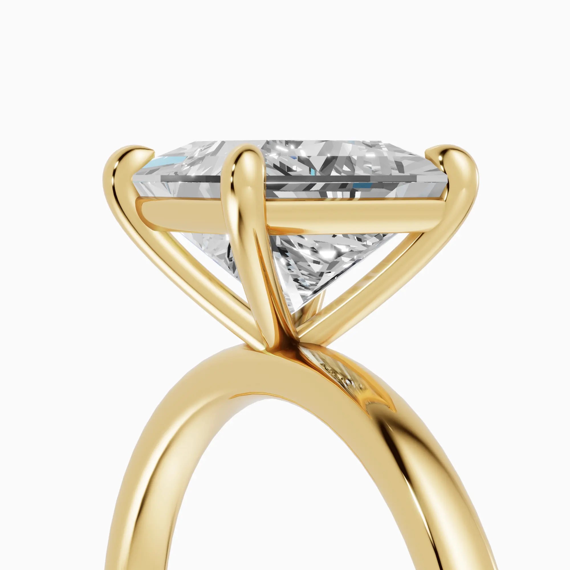 Anillo de compromiso GAIA princesa solitario en oro amarillo 18k - detalle engaste