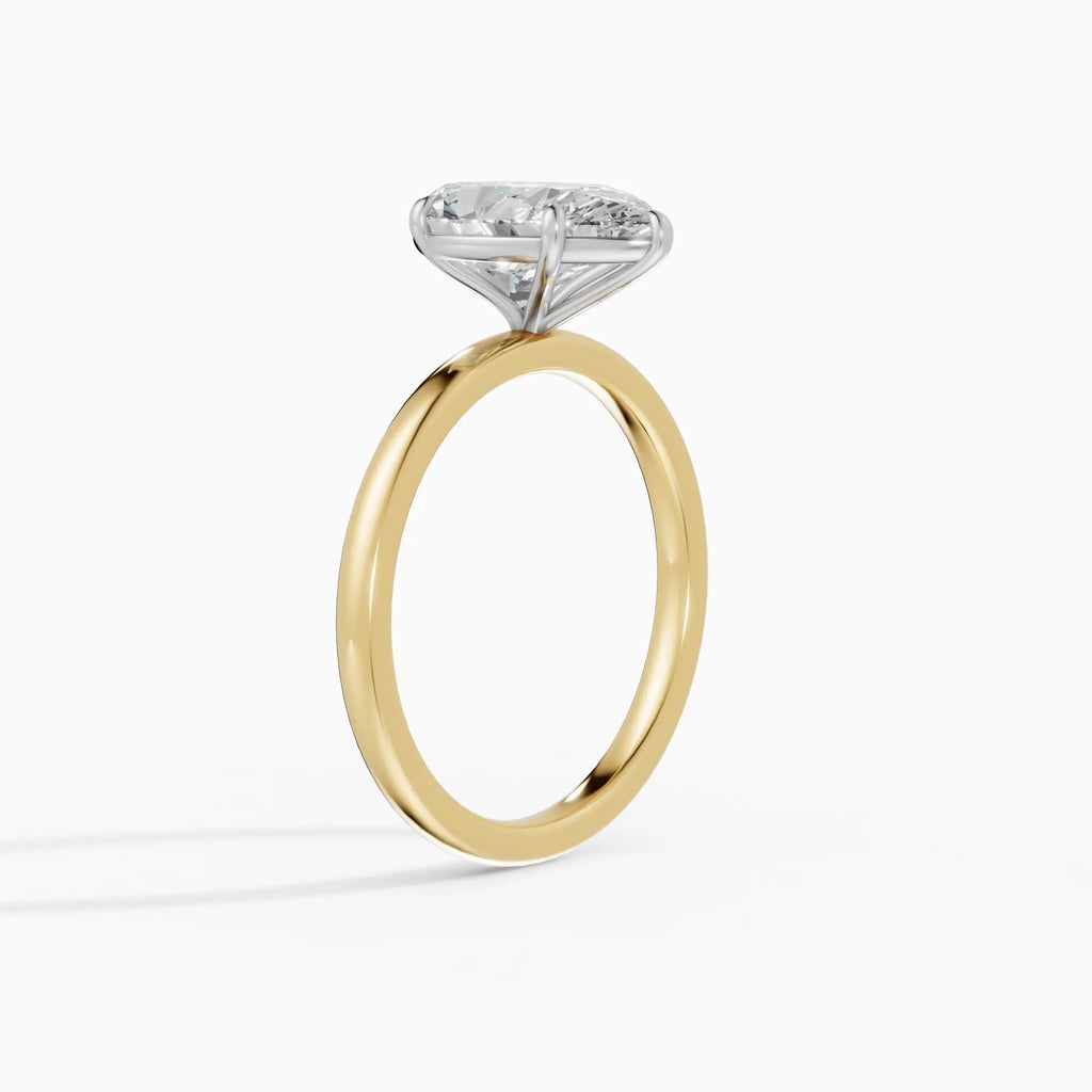 Anillo de compromiso GAIA pera solitario bicolor oro amarillo y oro blanco 18k