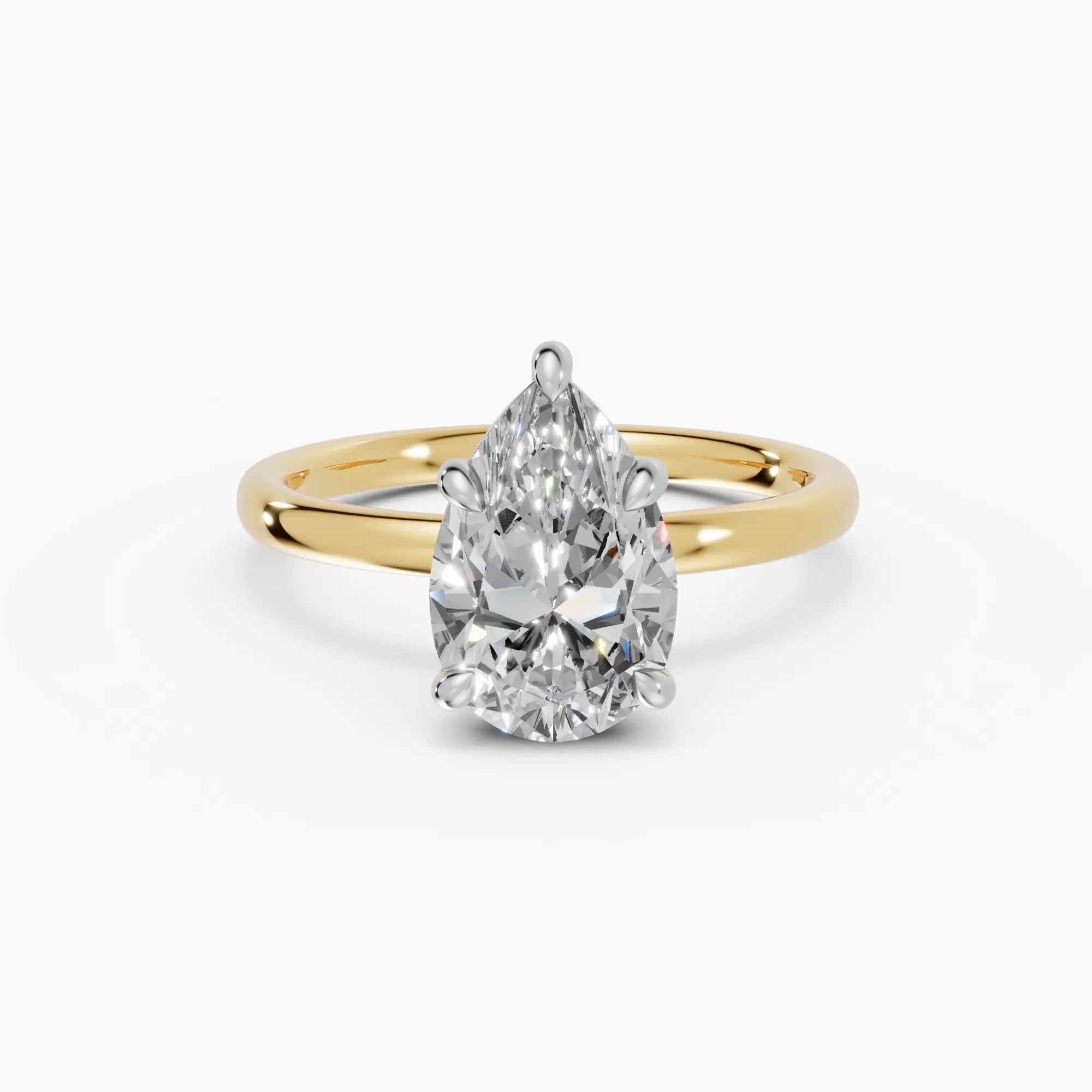 Anillo de compromiso GAIA pera solitario bicolor oro amarillo y oro blanco 18k