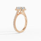 HELIA cushion halo with cathedral setting engagement ring - worn on hand